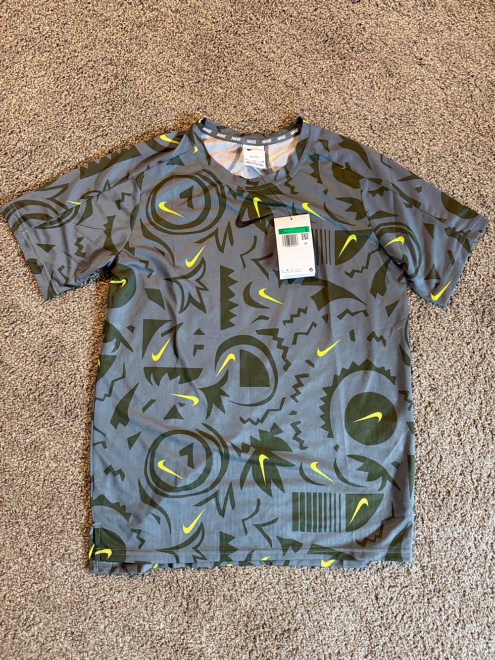 Nike Gray Dry Fit Tee with Neon Yellow Graphic Accents